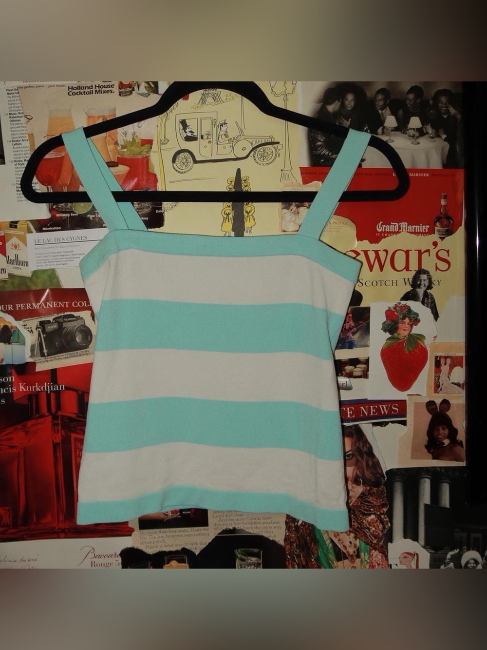 Banana Republic Aqua and White Striped Square-Neck Tank